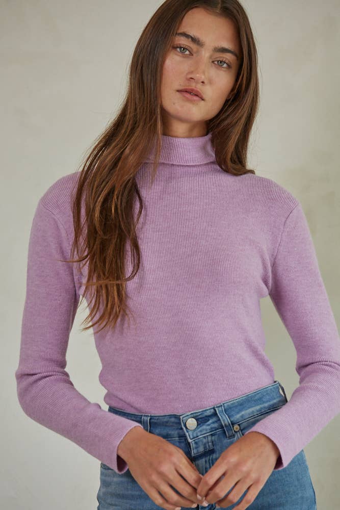 Kyla Knit Turtleneck Top - Lavender - Elle Maxine