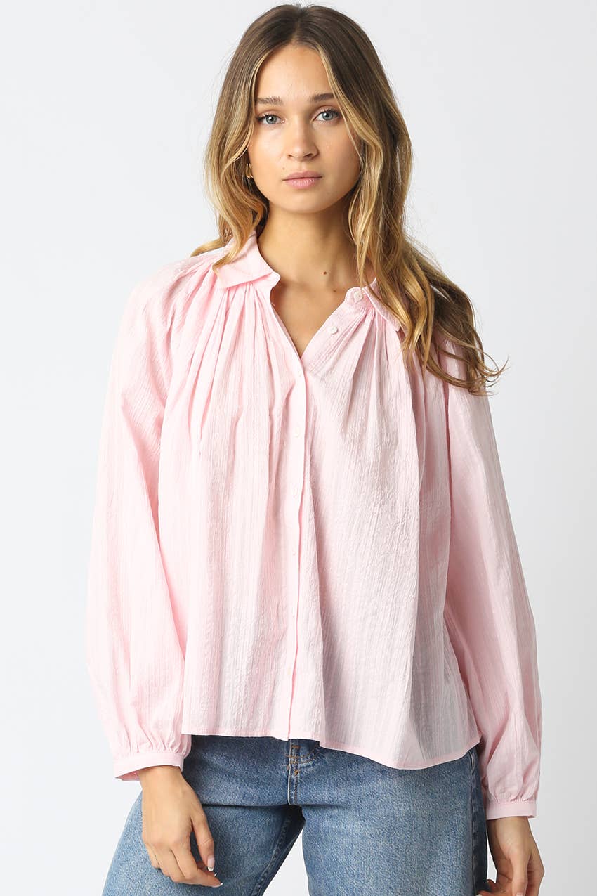 Lana Relaxed Button Down Blouse - Pink - Elle Maxine