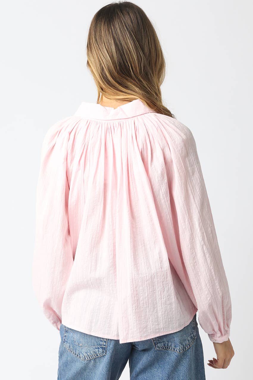 Lana Relaxed Button Down Blouse - Pink - Elle Maxine