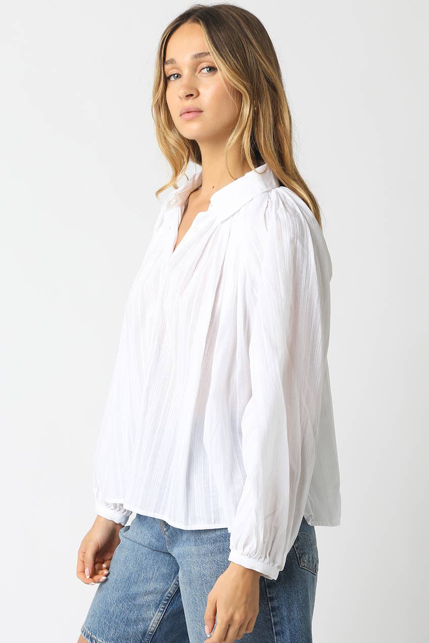 Lana Relaxed Button Down Blouse - White - Elle Maxine