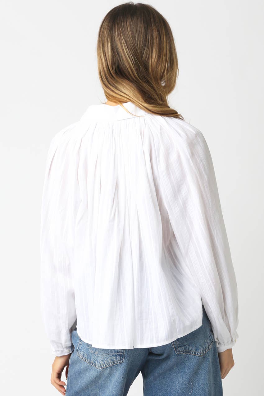Lana Relaxed Button Down Blouse - White - Elle Maxine