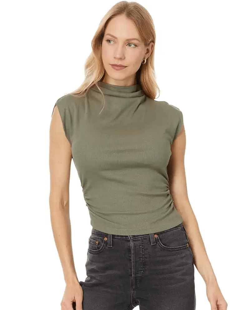 Lavali High Reck Ruched Top - Olive - Elle Maxine