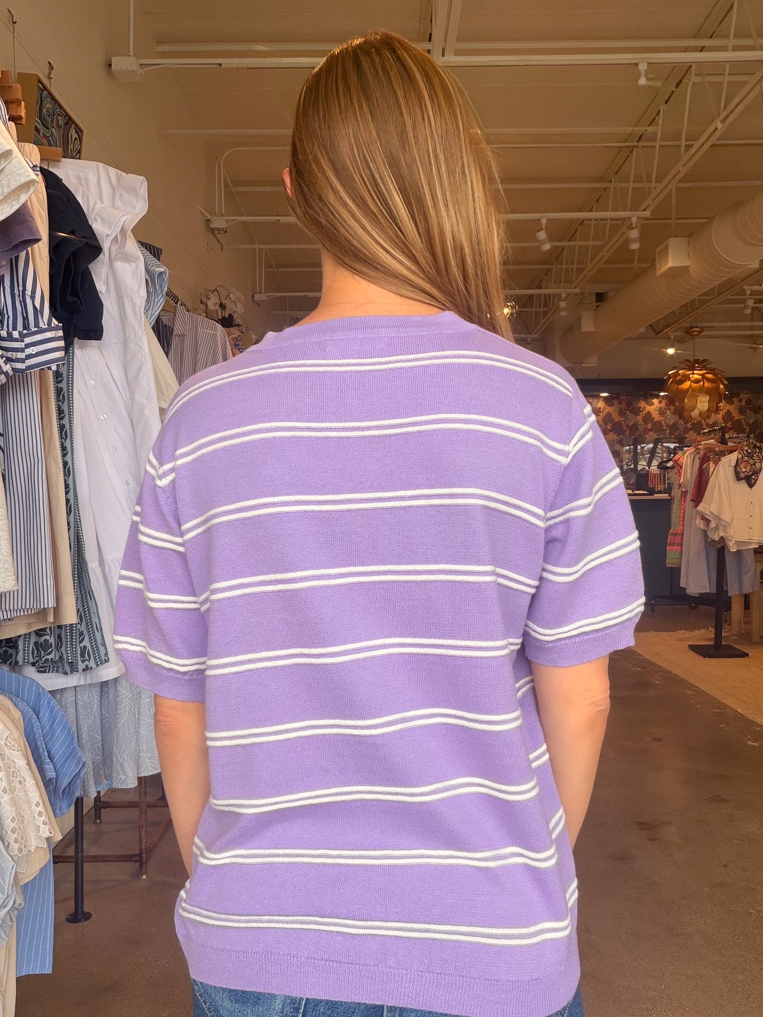 Lavender Stripe Knit Tee - Elle Maxine