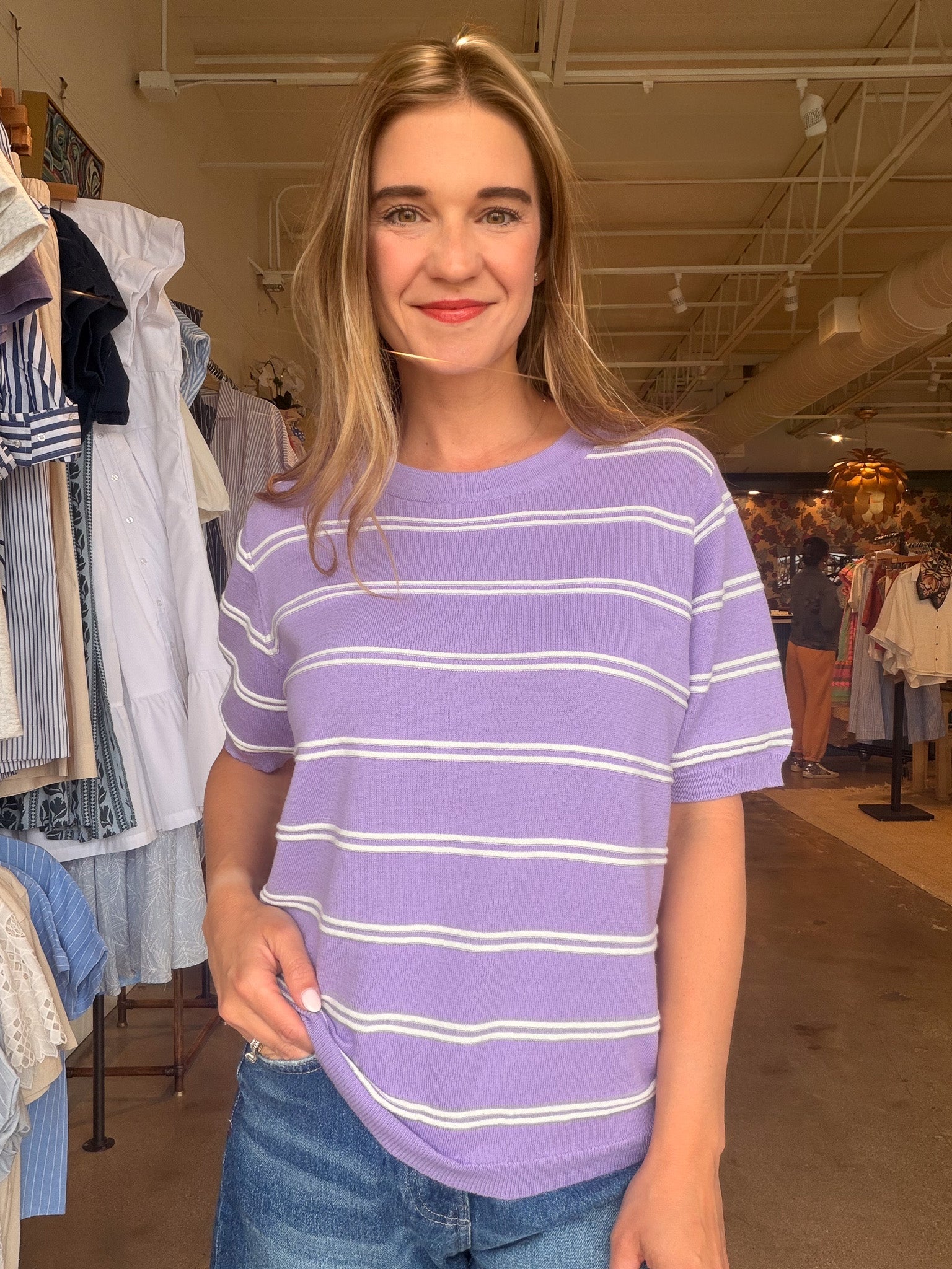 Lavender Stripe Knit Tee - Elle Maxine