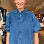 Leanna Puff Sleeve Denim Shirt - Elle Maxine