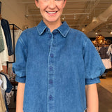 Leanna Puff Sleeve Denim Shirt - Elle Maxine
