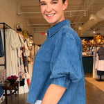 Leanna Puff Sleeve Denim Shirt - Elle Maxine