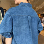 Leanna Puff Sleeve Denim Shirt - Elle Maxine