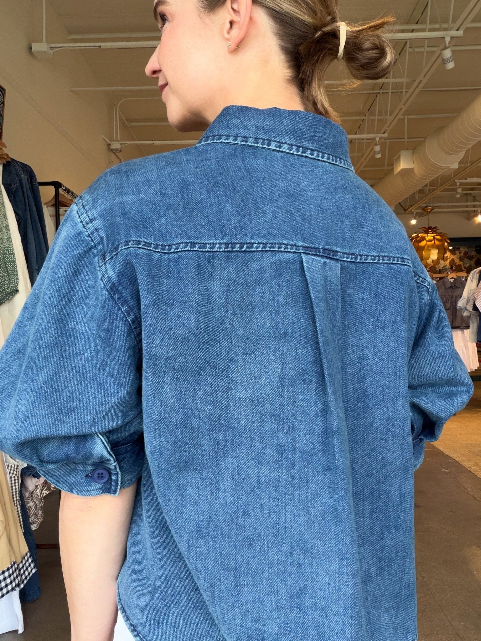 Leanna Puff Sleeve Denim Shirt - Elle Maxine