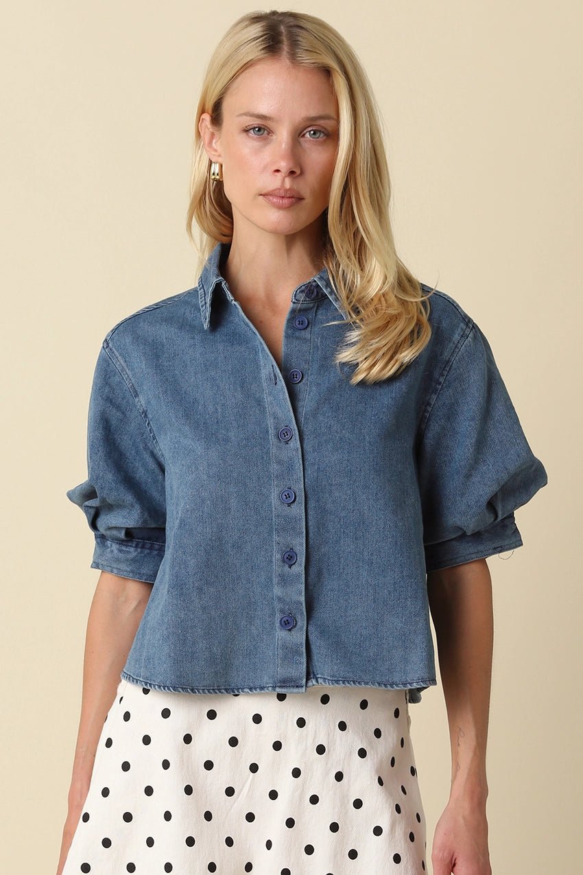 Leanna Puff Sleeve Denim Shirt - Elle Maxine