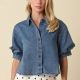 Leanna Puff Sleeve Denim Shirt - Elle Maxine