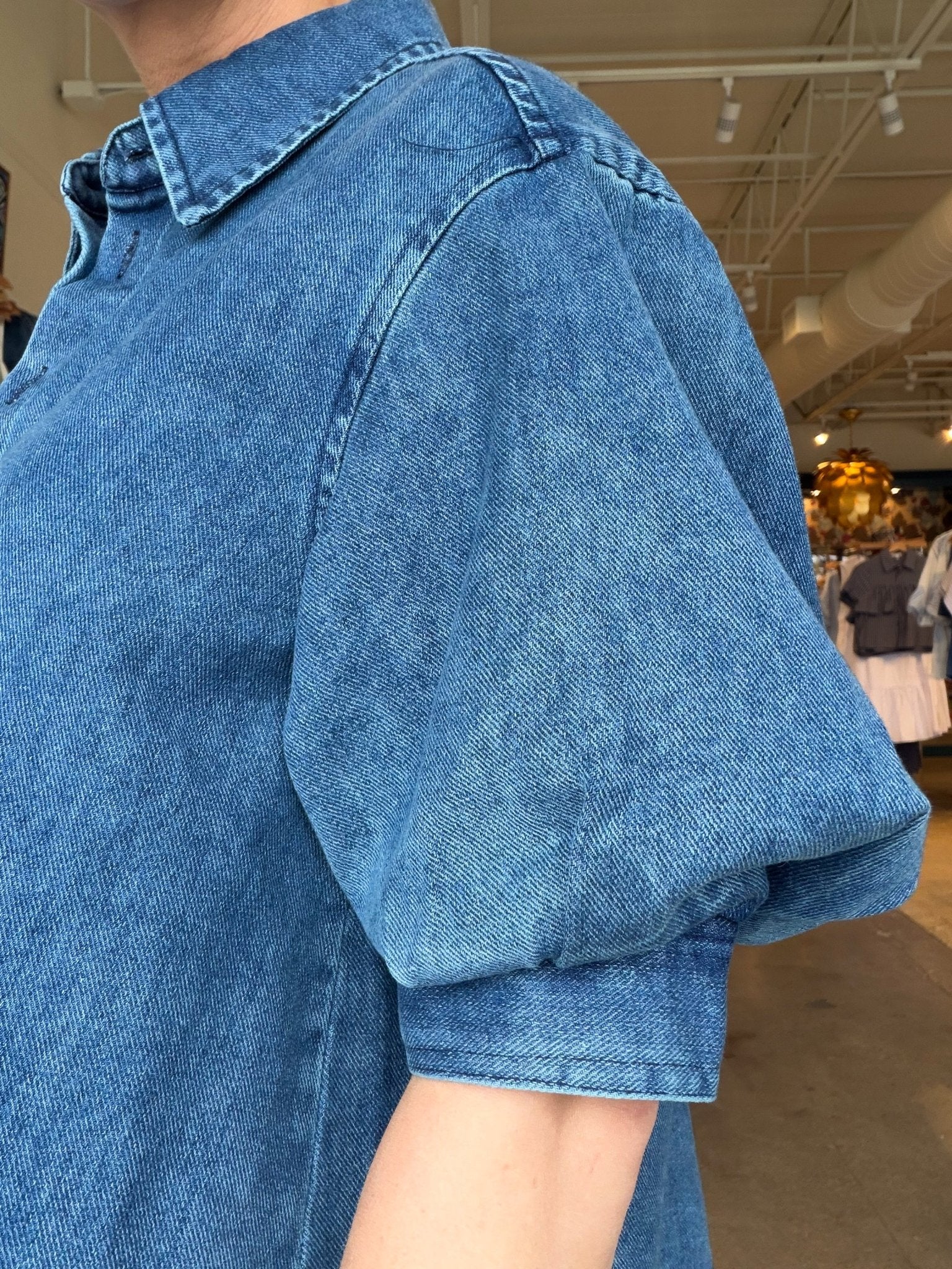 Leanna Puff Sleeve Denim Shirt - Elle Maxine