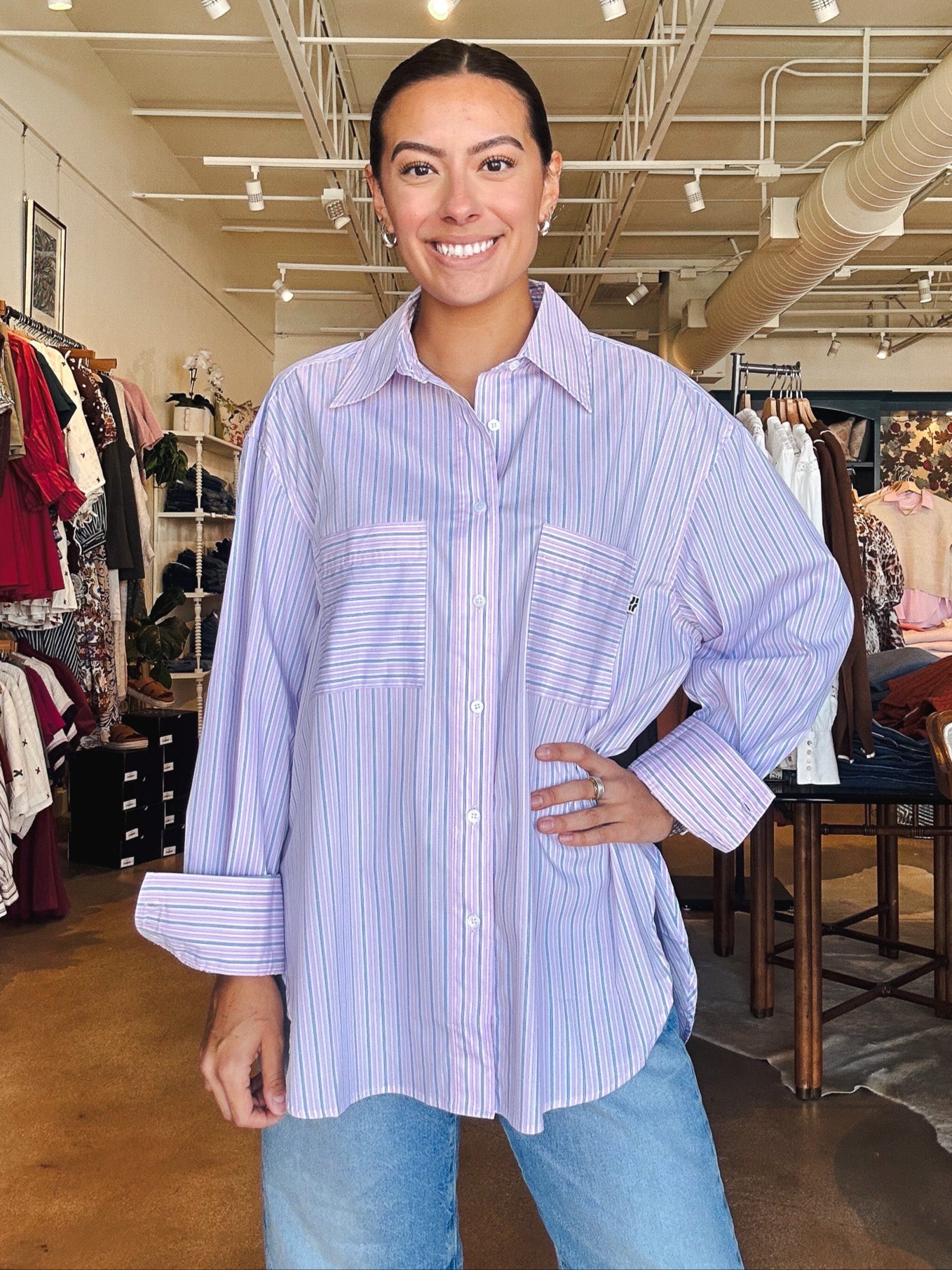 Leia Stripe Button Down - Pink - Elle Maxine