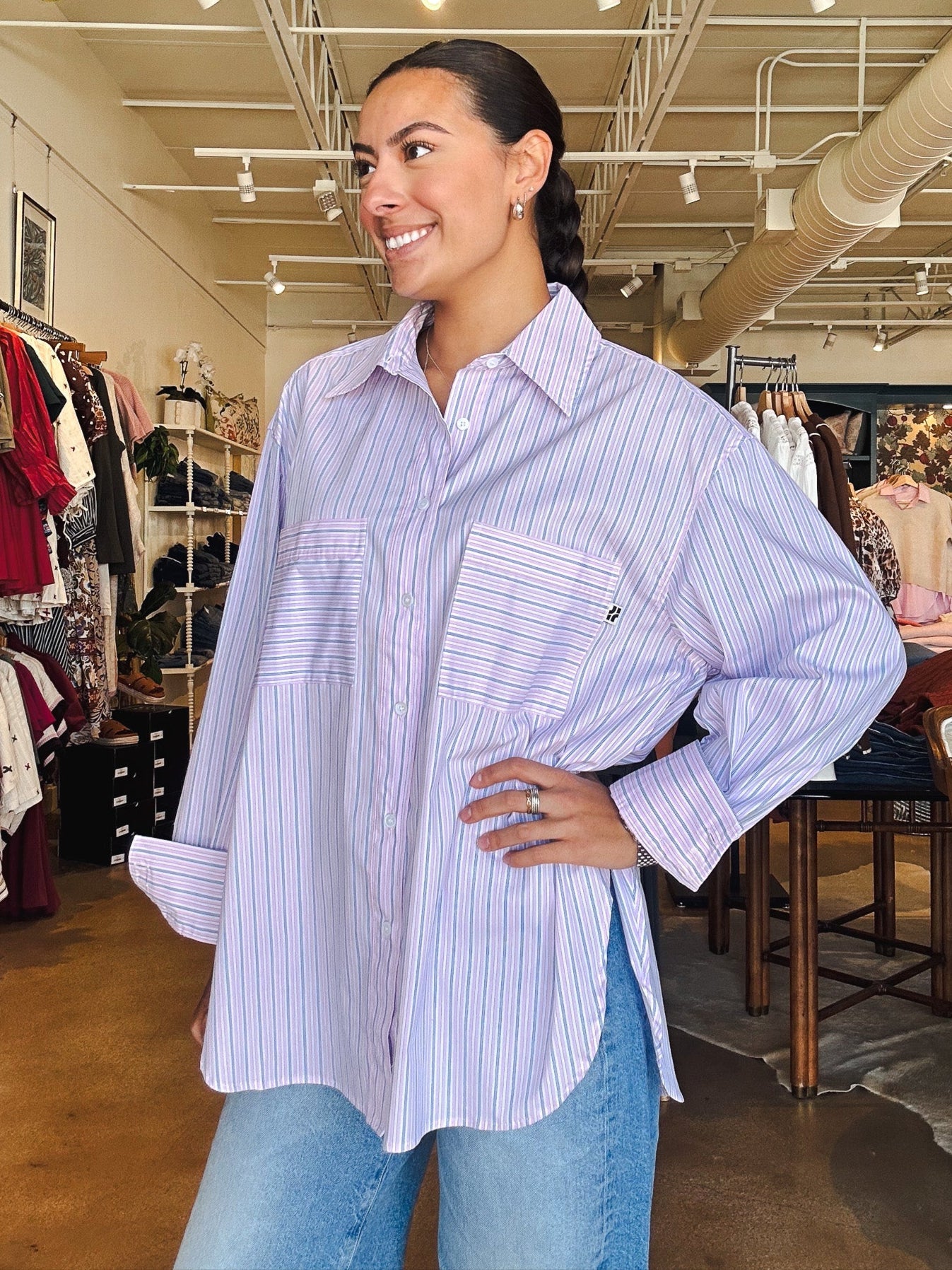Leia Stripe Button Down - Pink - Elle Maxine