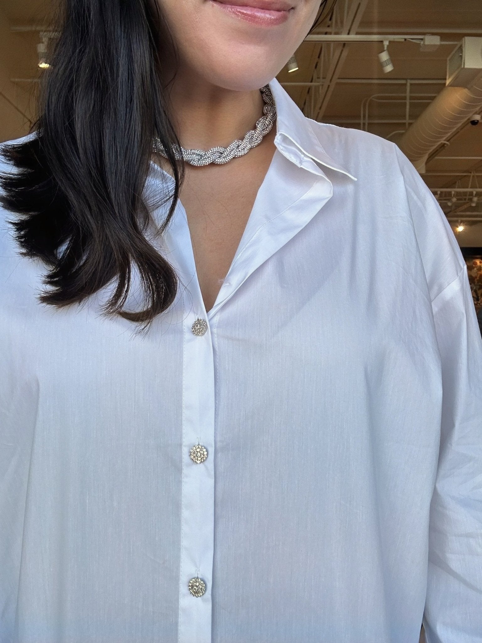 Leigh Collared Poplin Top - White - Elle Maxine