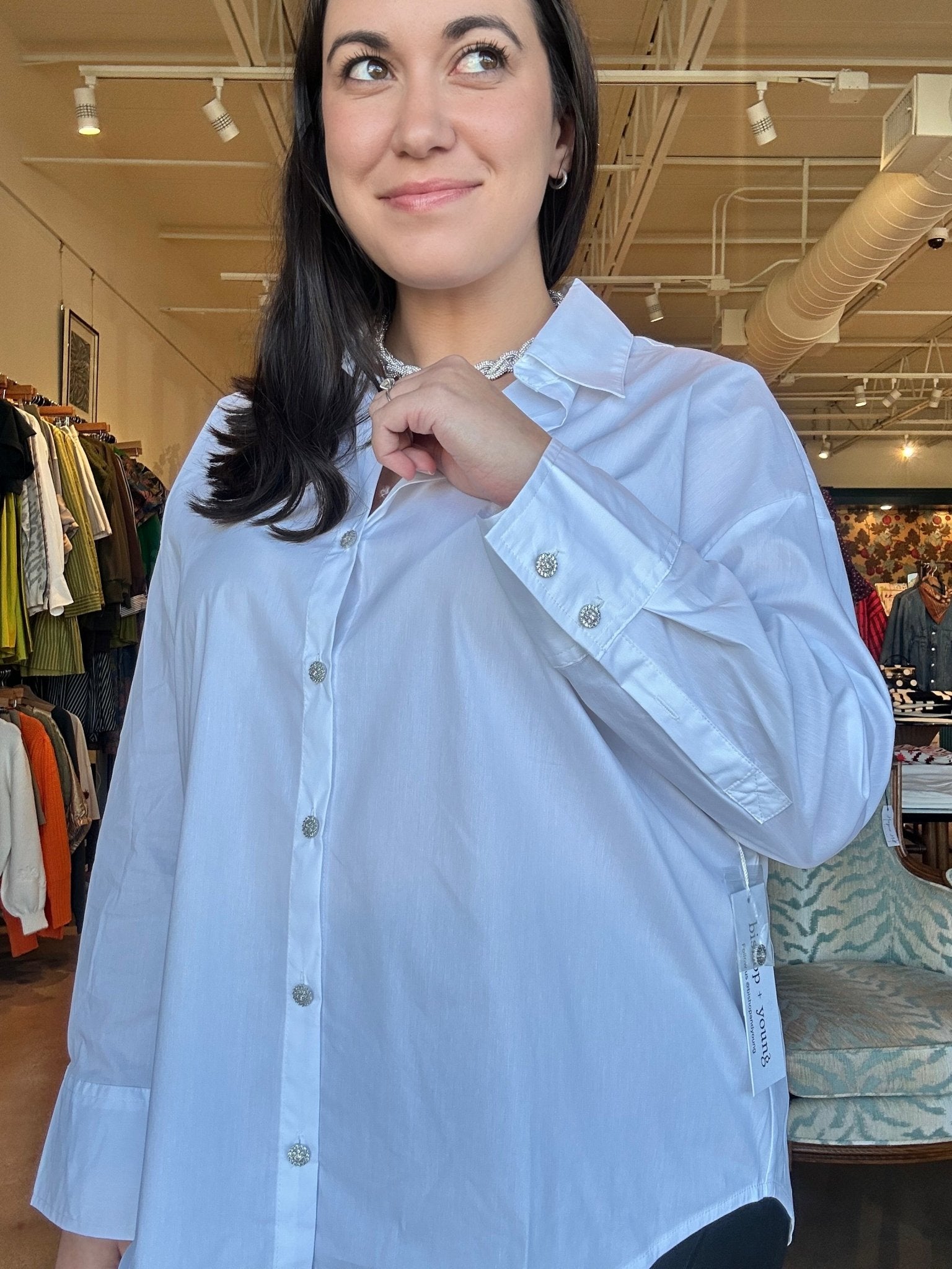 Leigh Collared Poplin Top - White - Elle Maxine