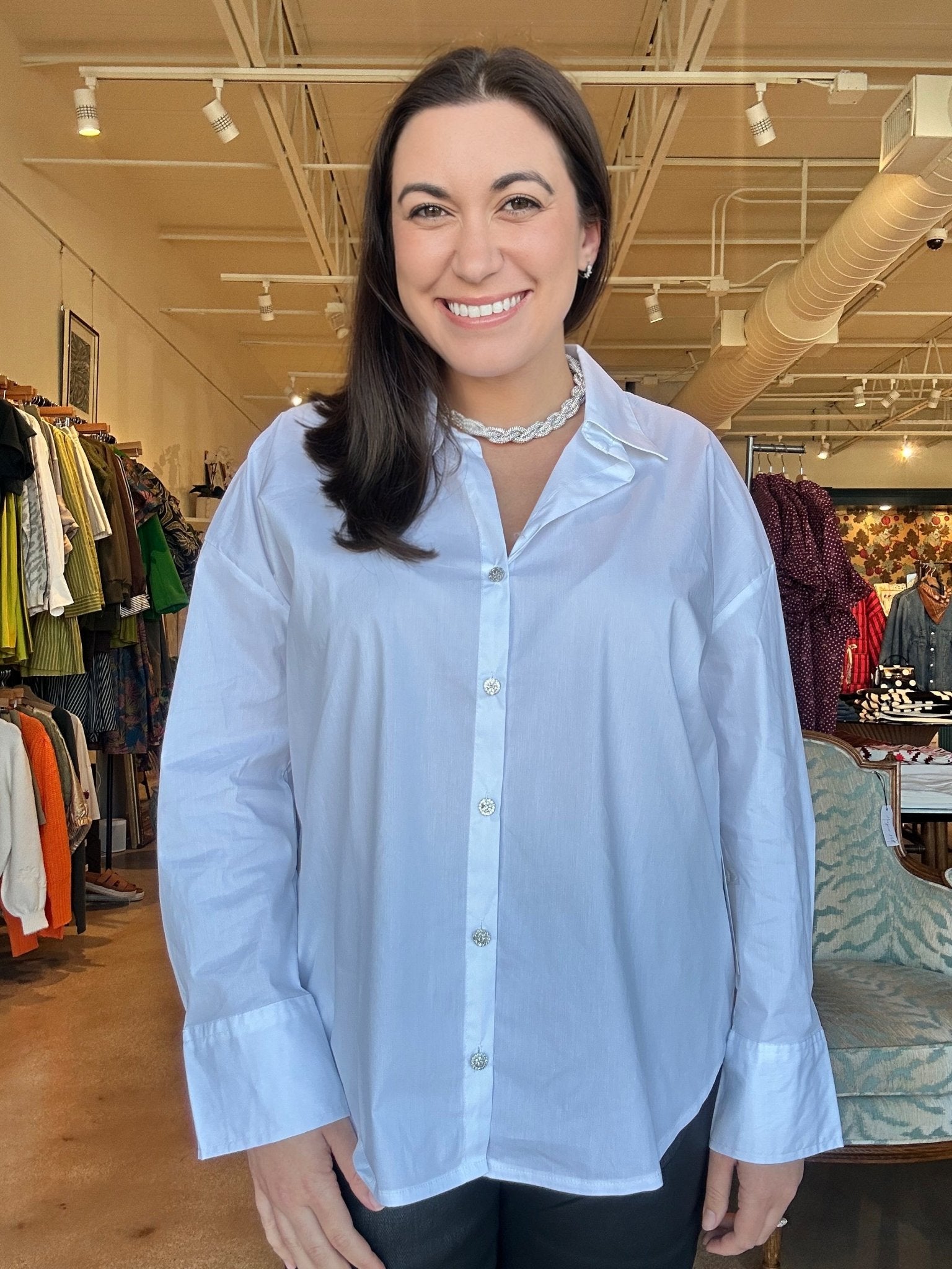 Leigh Collared Poplin Top - White - Elle Maxine