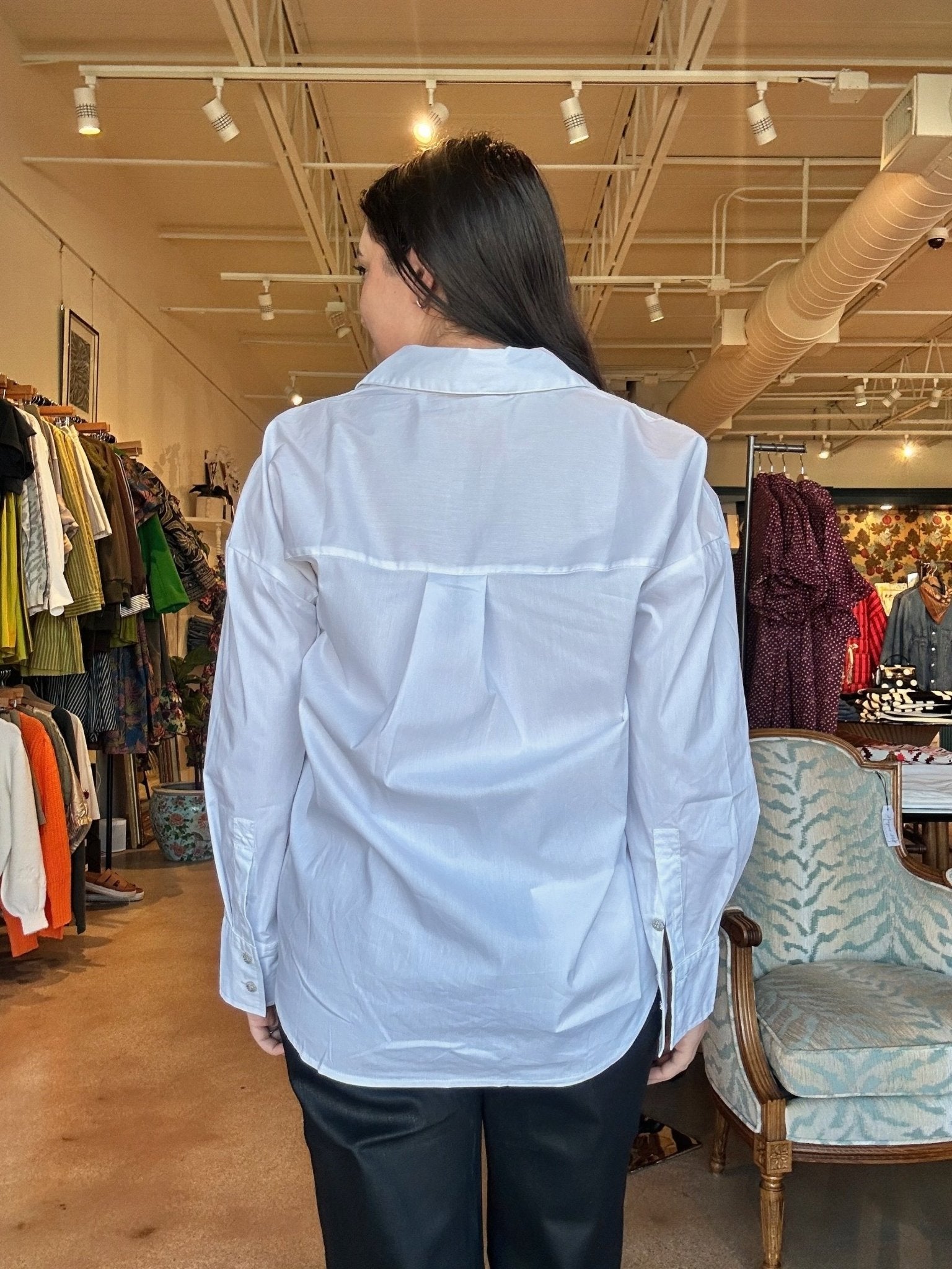 Leigh Collared Poplin Top - White - Elle Maxine