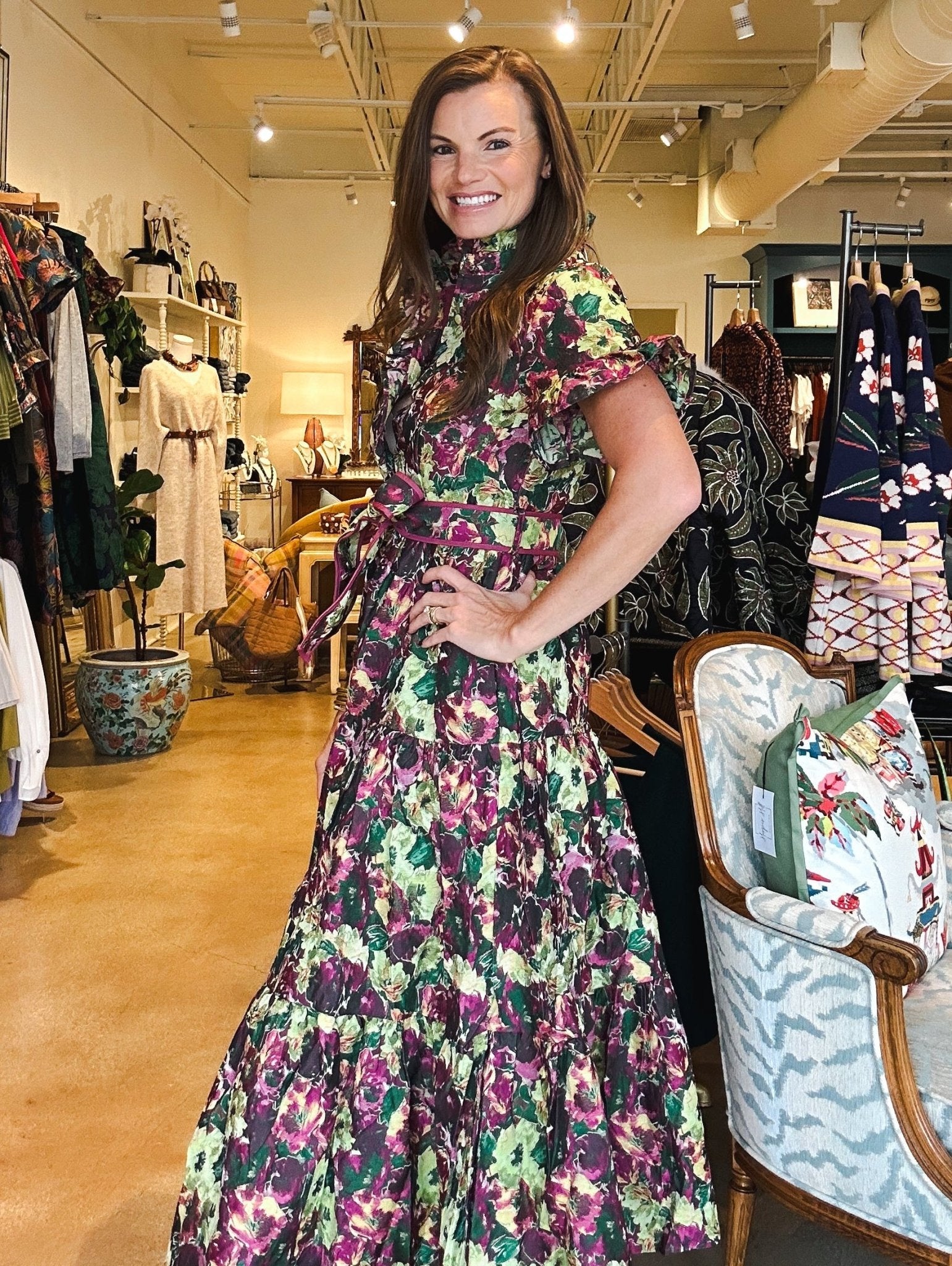 Lena Maxi Dress - Floral Jacquard - Elle Maxine