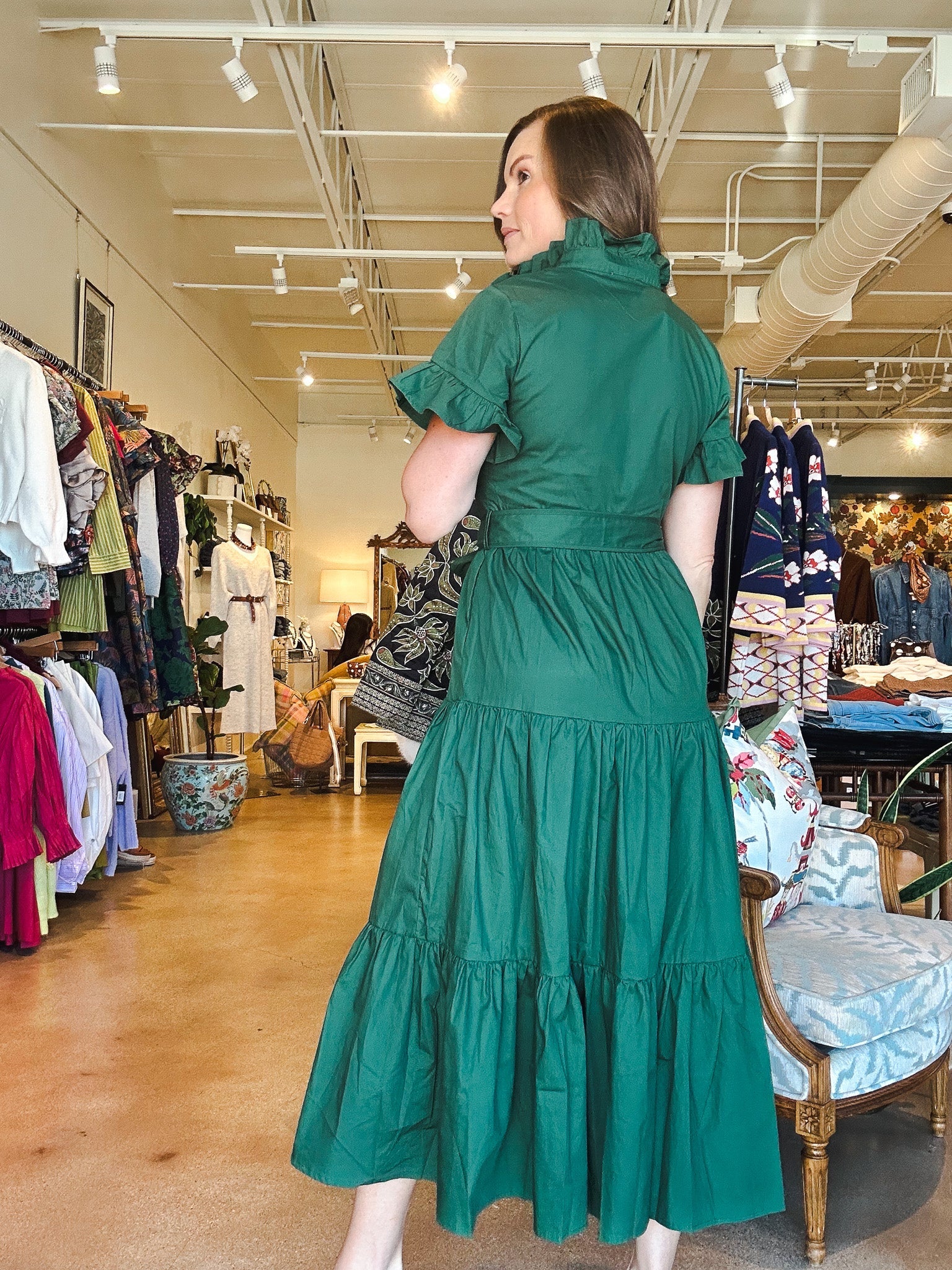 Lena Maxi Dress - Green Poplin - Elle Maxine