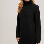 Lena Turtleneck Sweater Dress - Black - Elle Maxine