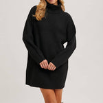 Lena Turtleneck Sweater Dress - Black - Elle Maxine