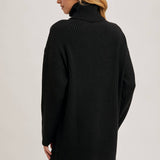 Lena Turtleneck Sweater Dress - Black - Elle Maxine
