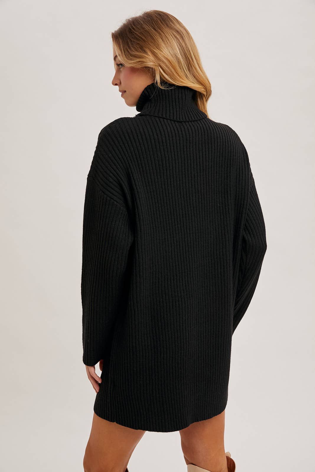 Lena Turtleneck Sweater Dress - Black - Elle Maxine