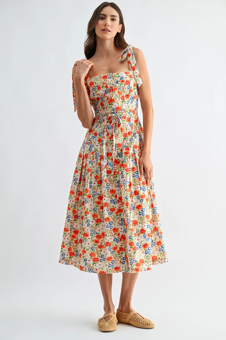 Leona Floral Pleated Midi Dress - Elle Maxine