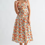 Leona Floral Pleated Midi Dress - Elle Maxine