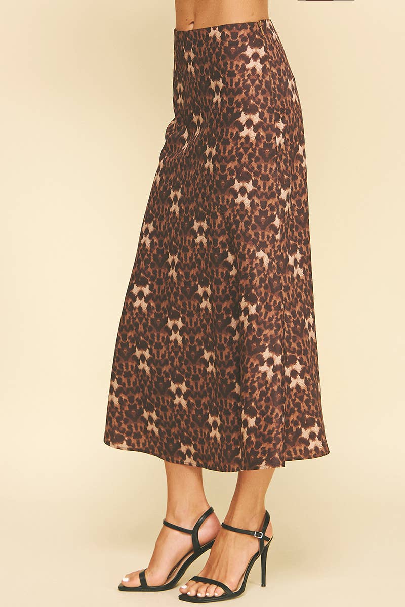 Leopard Silky Midi Skirt - Elle Maxine