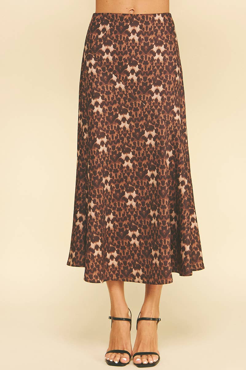 Leopard Silky Midi Skirt - Elle Maxine