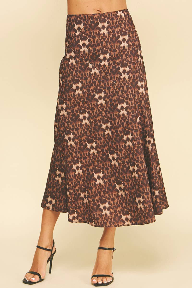 Leopard Silky Midi Skirt - Elle Maxine