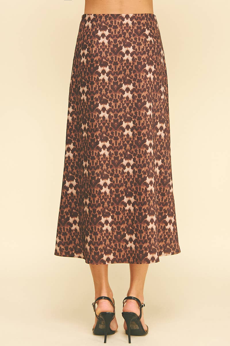 Leopard Silky Midi Skirt - Elle Maxine
