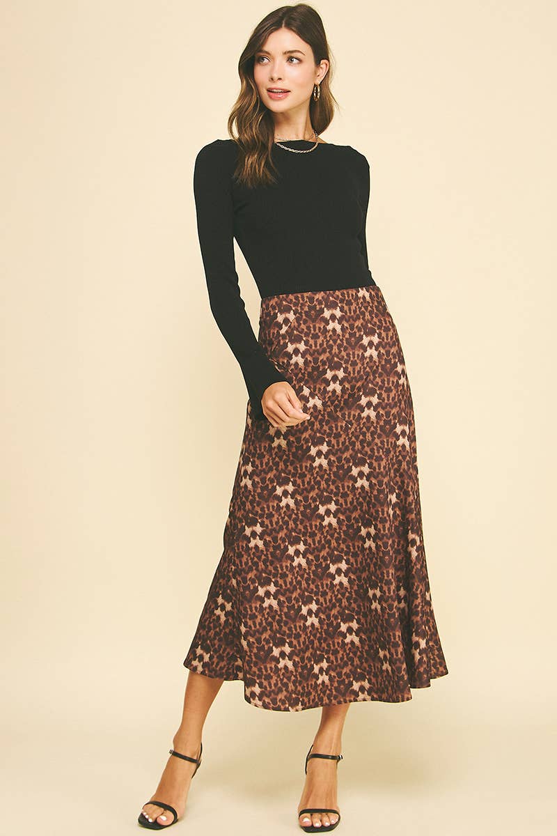 Leopard Silky Midi Skirt - Elle Maxine