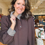 Leslie Stripe Collar Dress - Brown - Elle Maxine