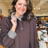 Leslie Stripe Collar Dress - Brown - Elle Maxine