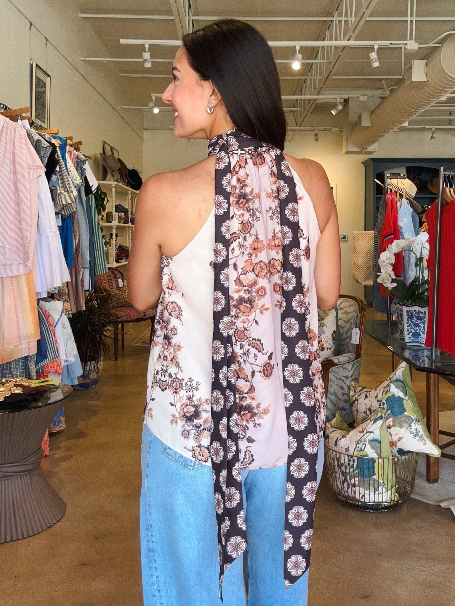 Lia Printed Neck Scarf Top - Elle Maxine