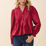 Lila Ruffle Trim Blouse - Crimson - Elle Maxine