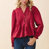 Lila Ruffle Trim Blouse - Crimson - Elle Maxine