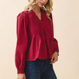 Lila Ruffle Trim Blouse - Crimson - Elle Maxine