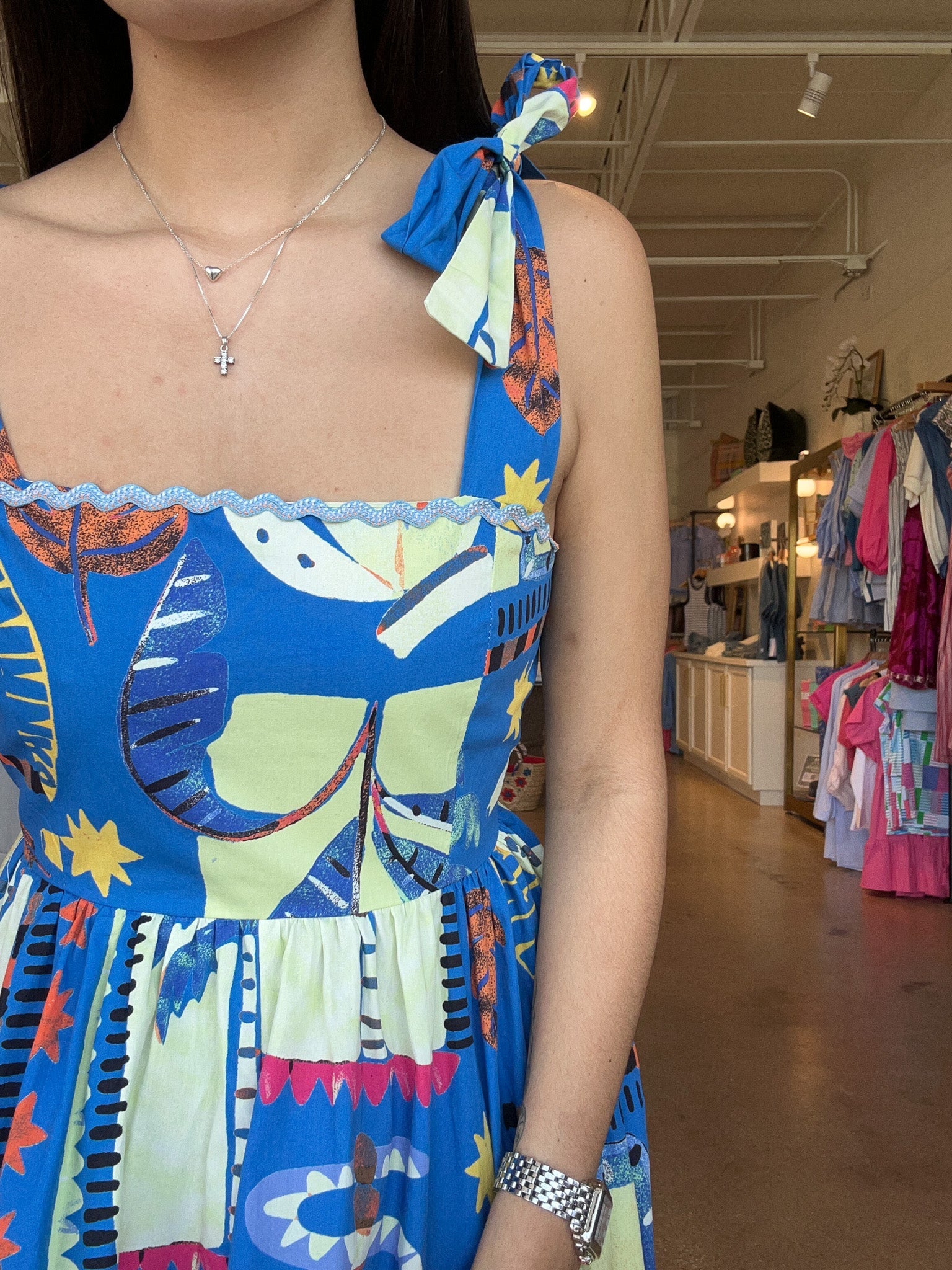 Lila Tie Strap Tropical Maxi Dress - Elle Maxine