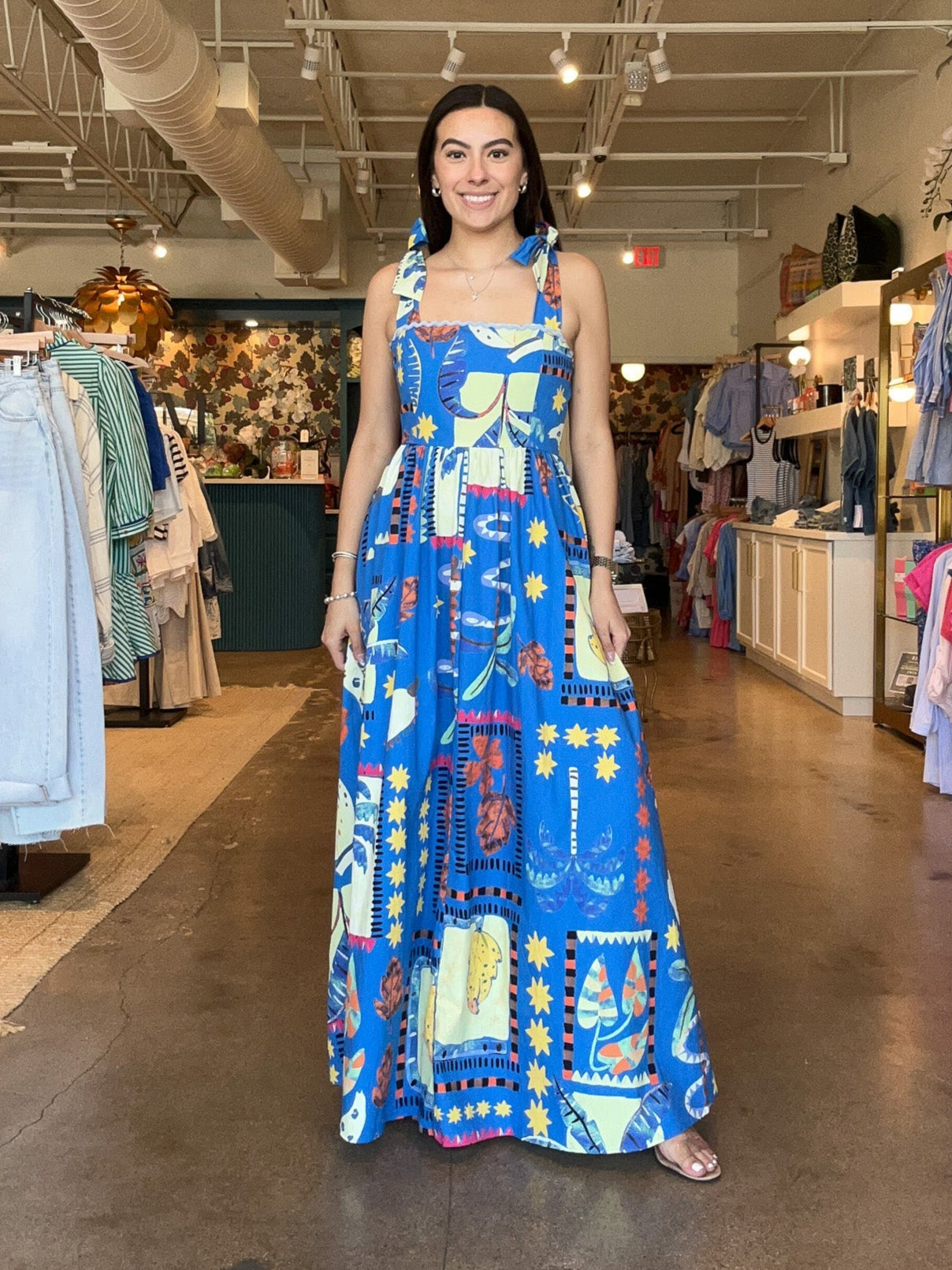 Lila Tie Strap Tropical Maxi Dress - Elle Maxine