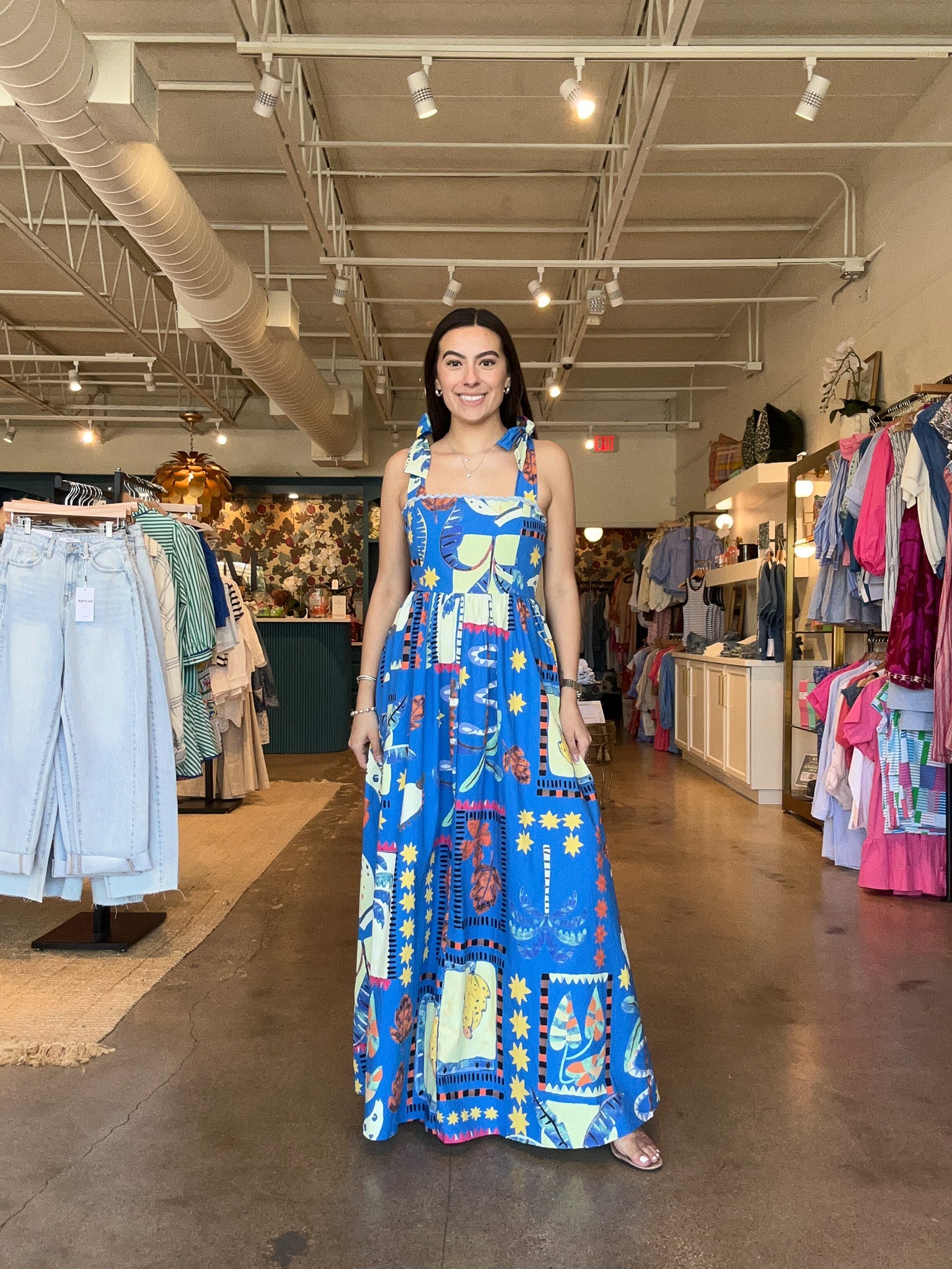 Lila Tie Strap Tropical Maxi Dress - Elle Maxine