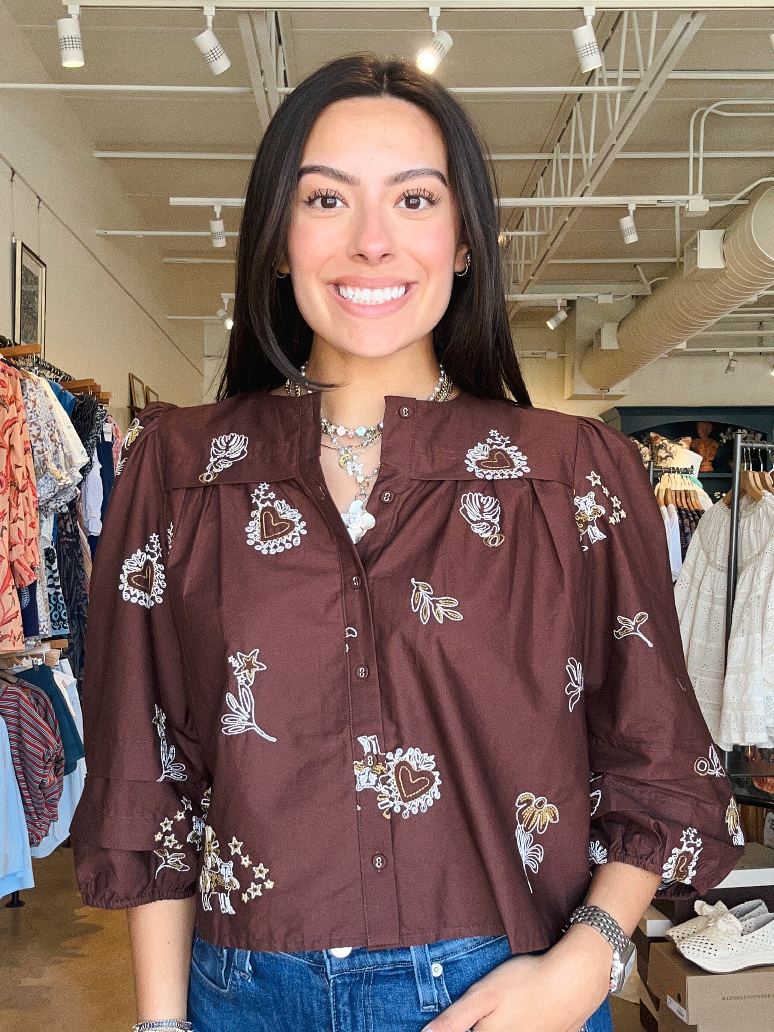 Lilliane Embroidered Button Down - Elle Maxine