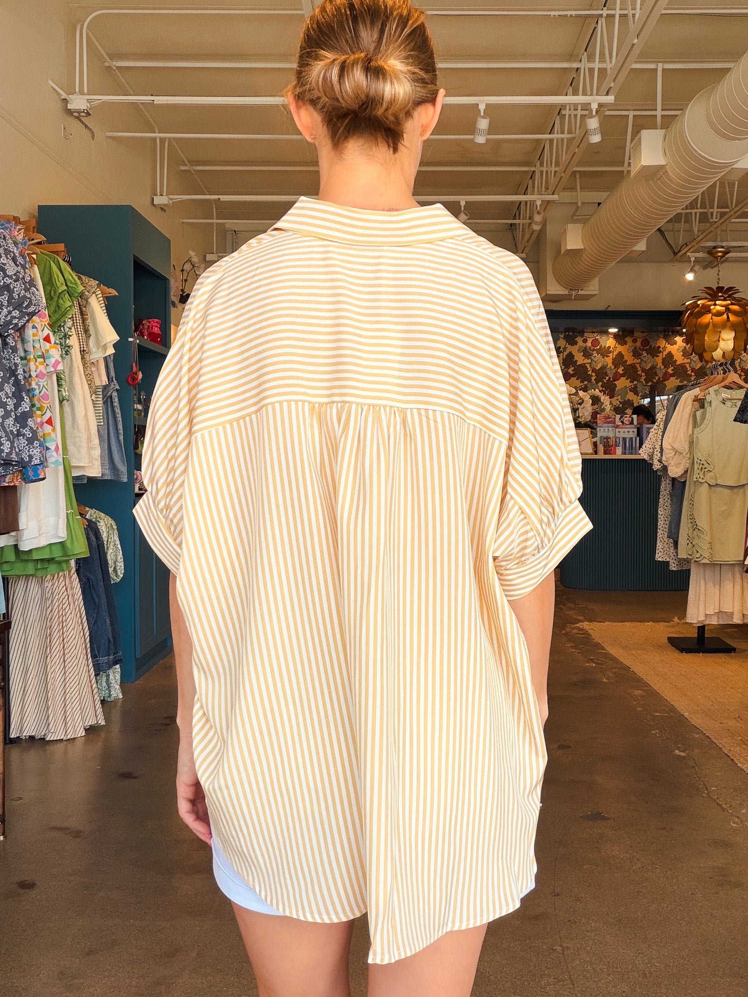 Lina Stripe Oversized Button Down Top - Elle Maxine