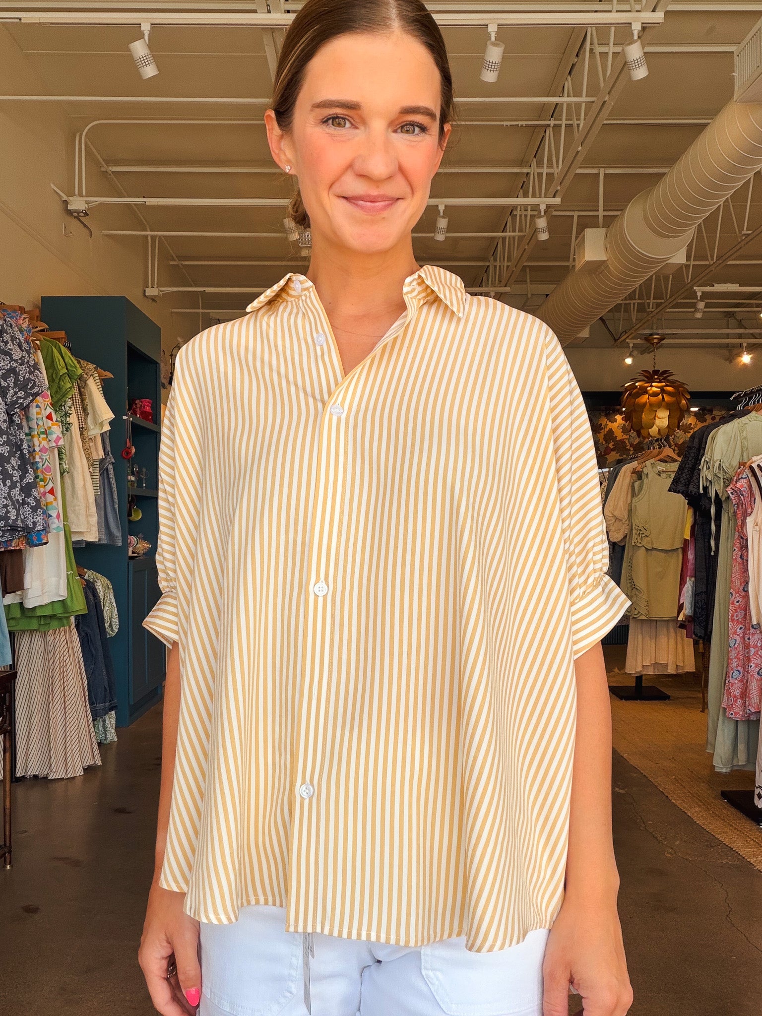Lina Stripe Oversized Button Down Top - Elle Maxine