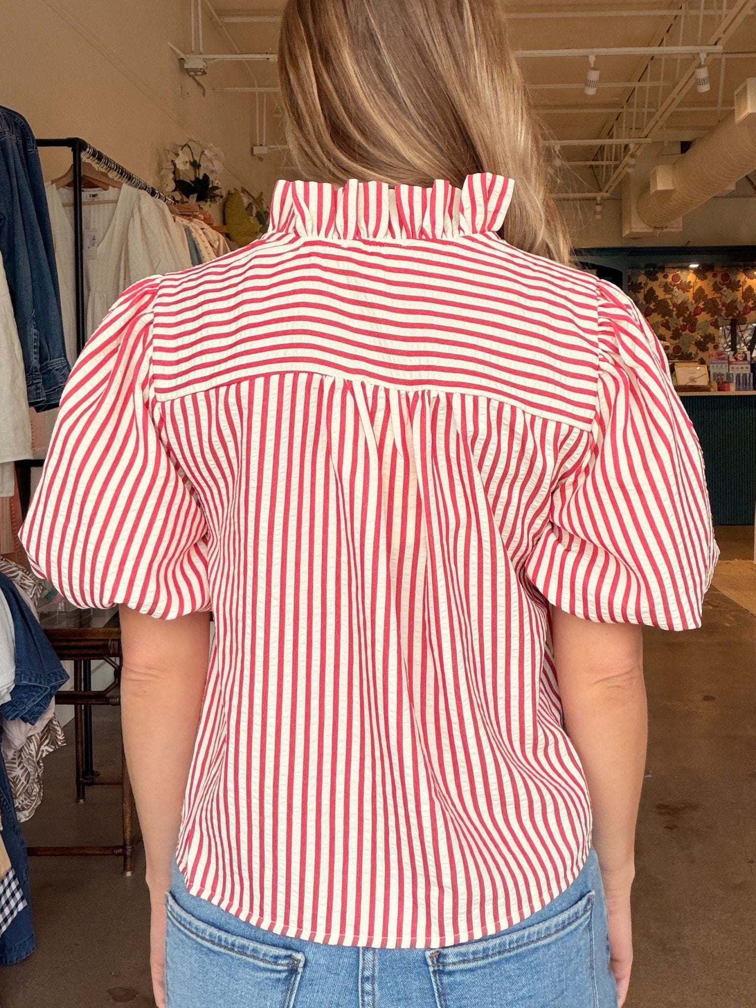Lindsay Puff Sleeve Stripe Top - Elle Maxine