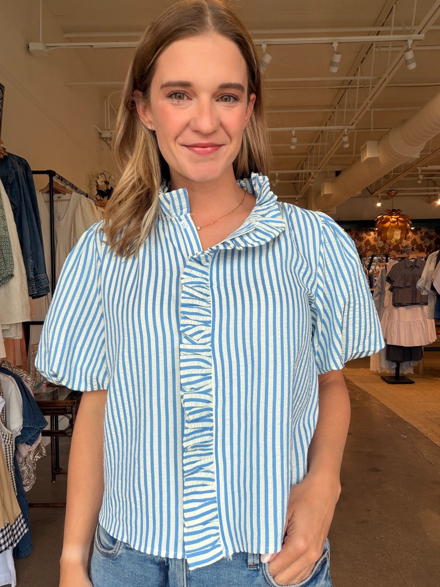 Lindsay Puff Sleeve Stripe Top - Elle Maxine