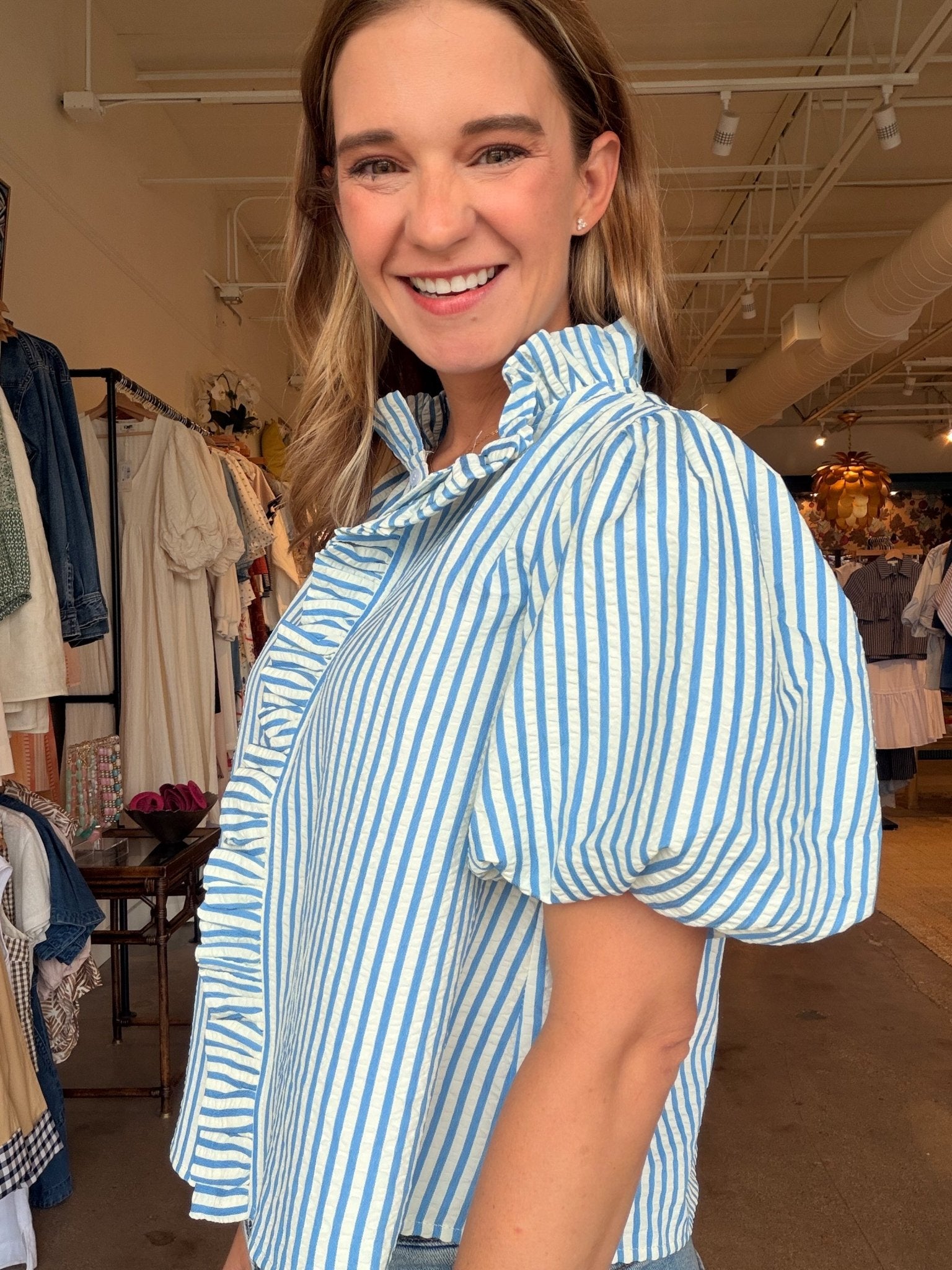 Lindsay Puff Sleeve Stripe Top - Elle Maxine